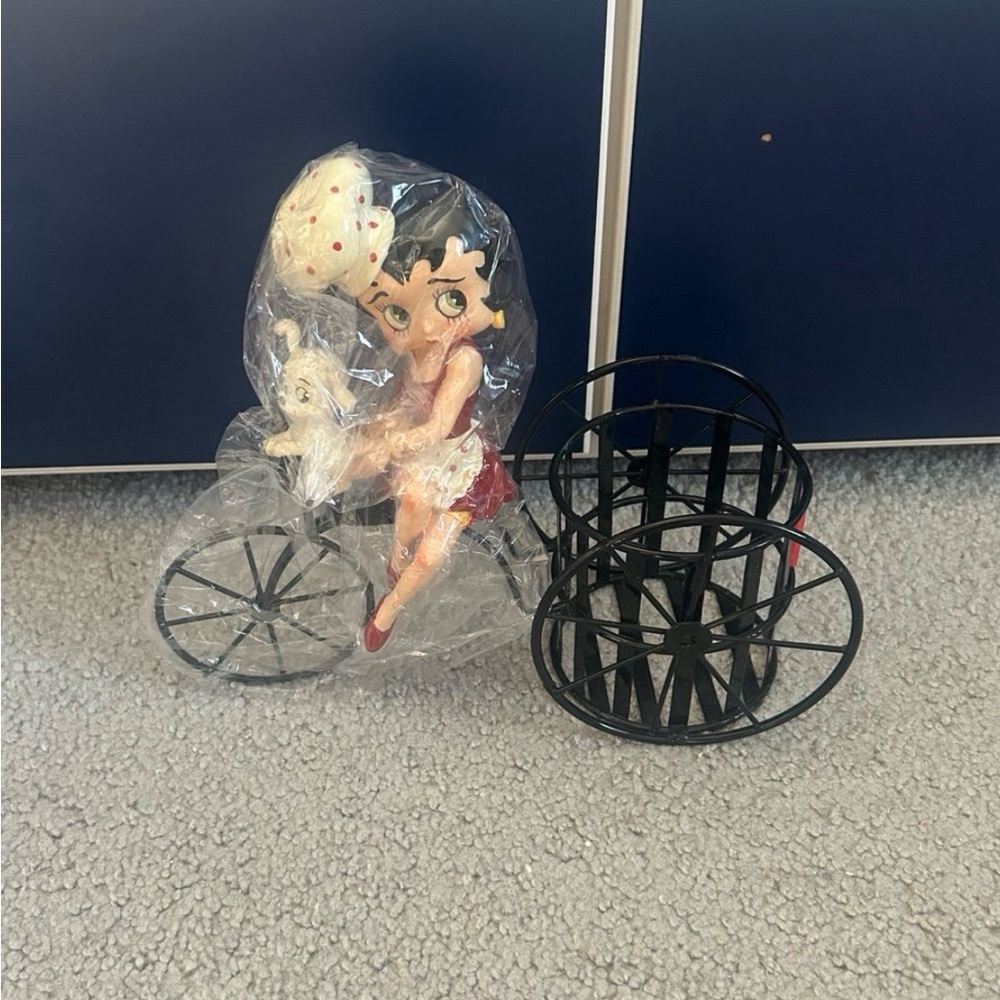 Betty Boop Chef with Pudgy on Bicycle Planter/Wine Holder by S.S. Sarna